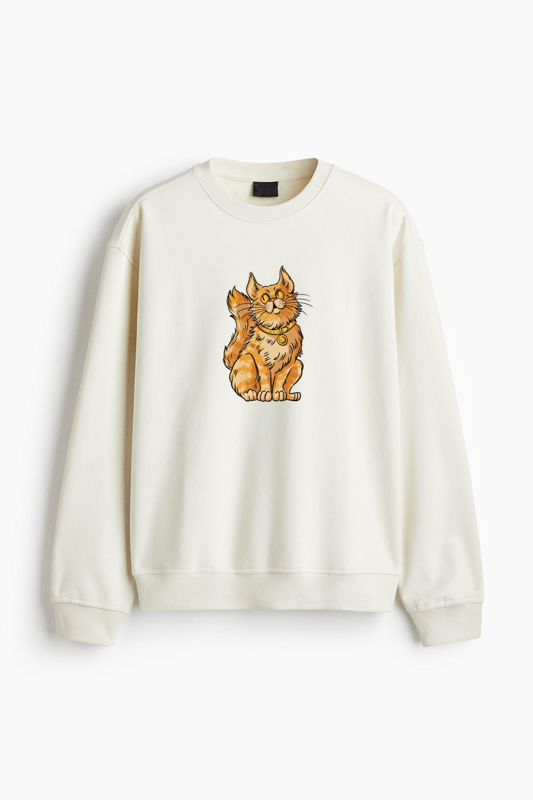 Orange Cat Sitting Regular Fit Printed Sweatshirt - Image 4