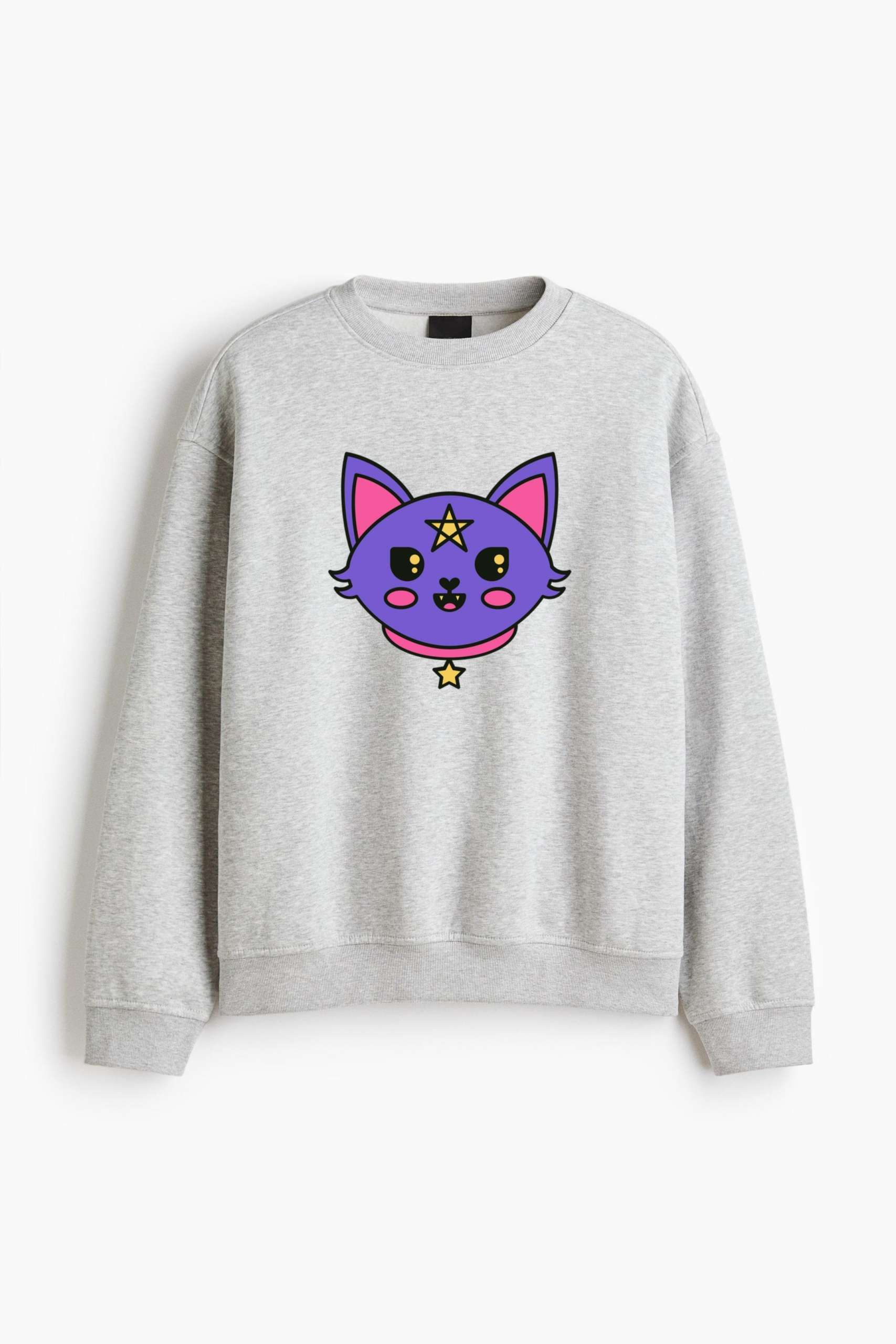 Satanic Cat With A Star On Its Head Regular Fit Printed Sweatshirt 