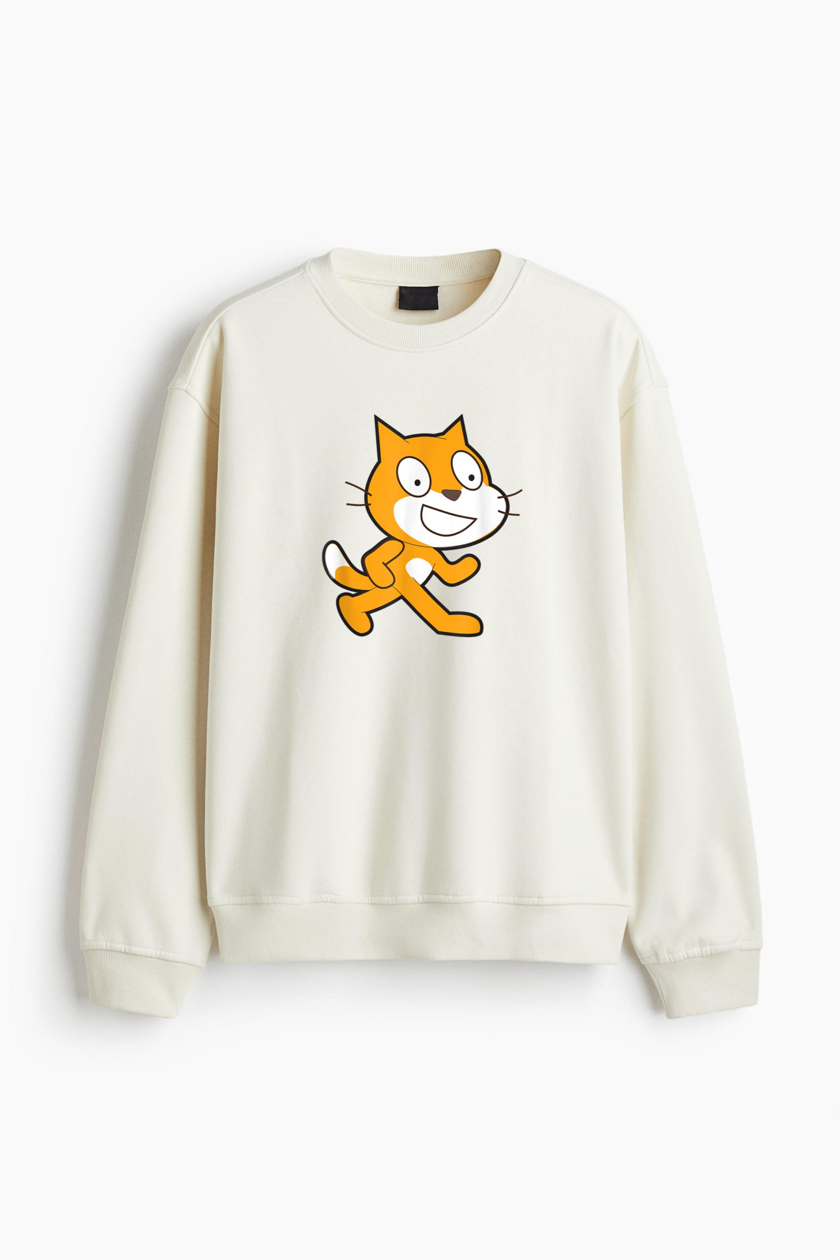 Scratch Programming Language Official Mascot Cat Regular Fit Printed Sweatshirt - Image 4