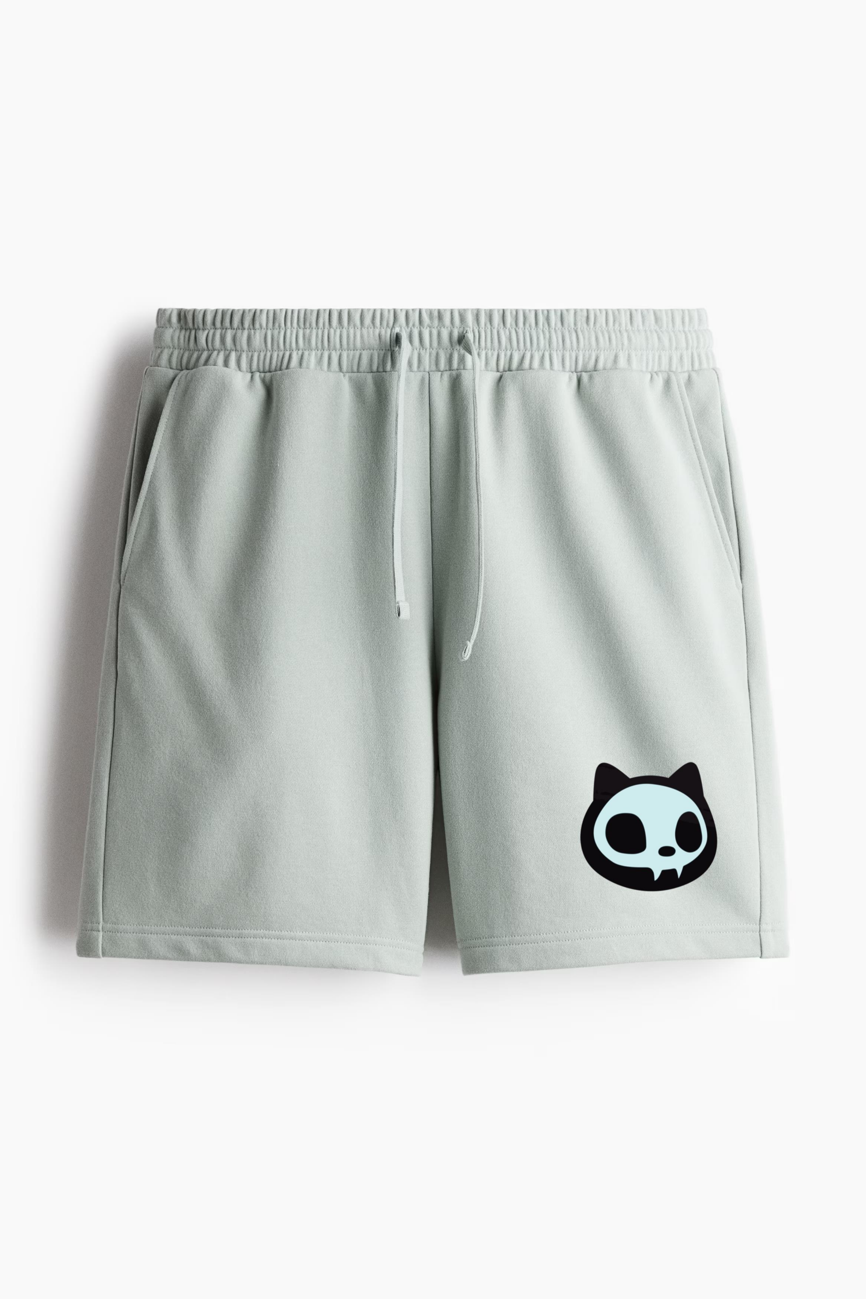 Skeleton Ghost Cat Head Relaxed-Fit Shorts