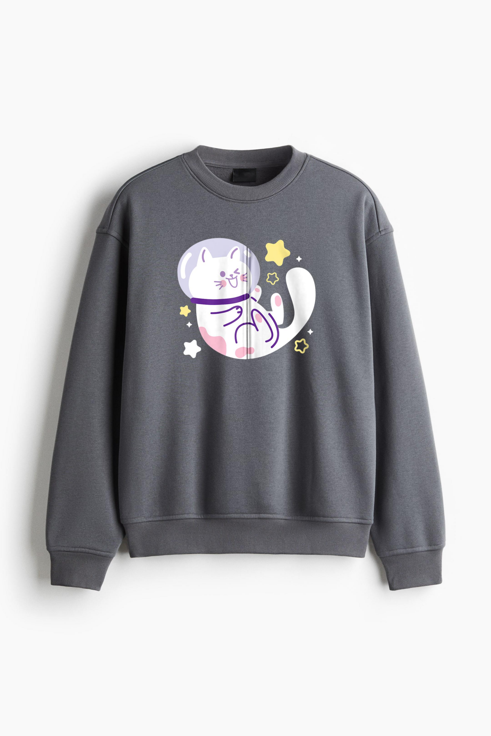 Space Cat Kitten Cool Regular Fit Printed Sweatshirt - Image 2