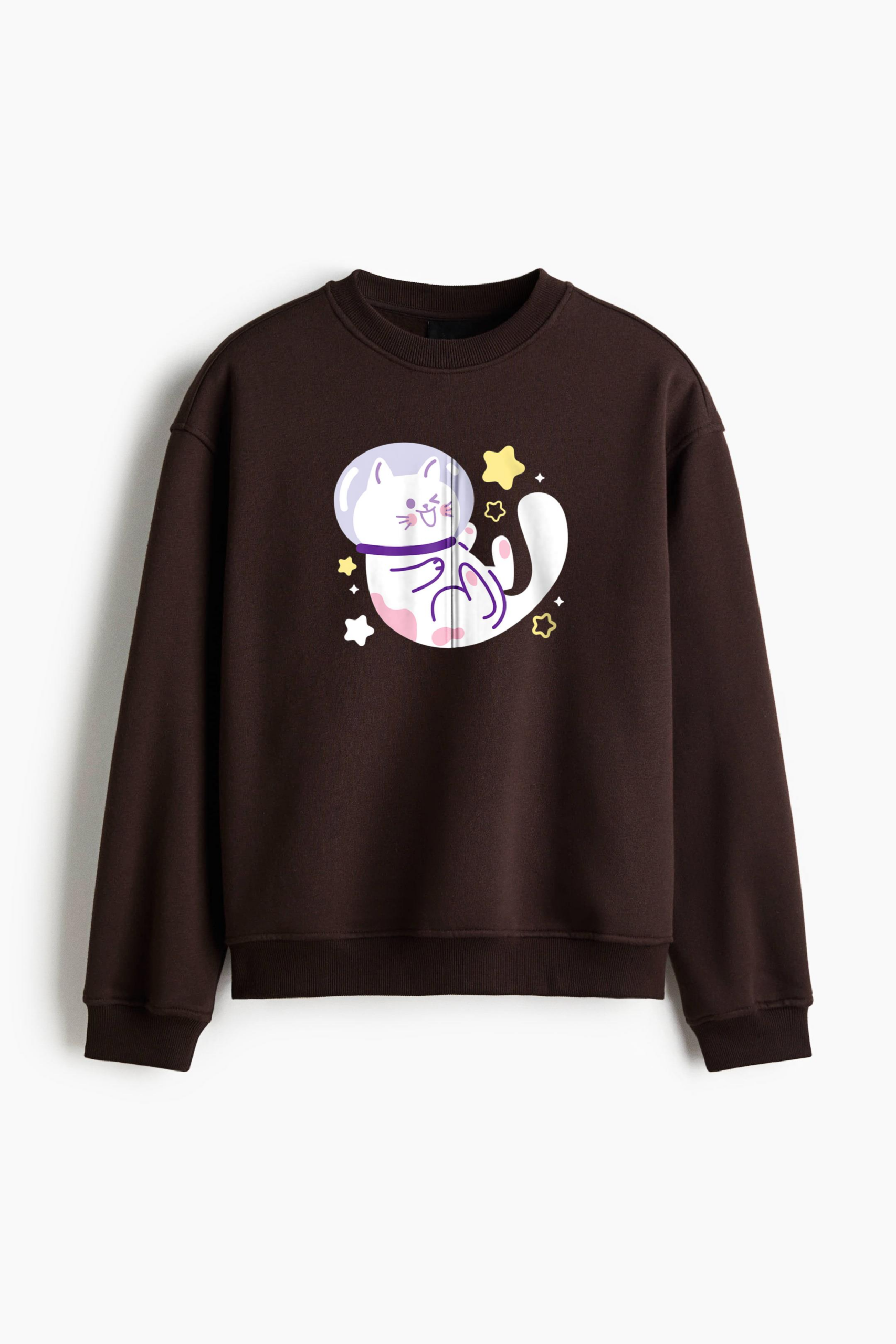 Space Cat Kitten Cool Regular Fit Printed Sweatshirt - Image 3