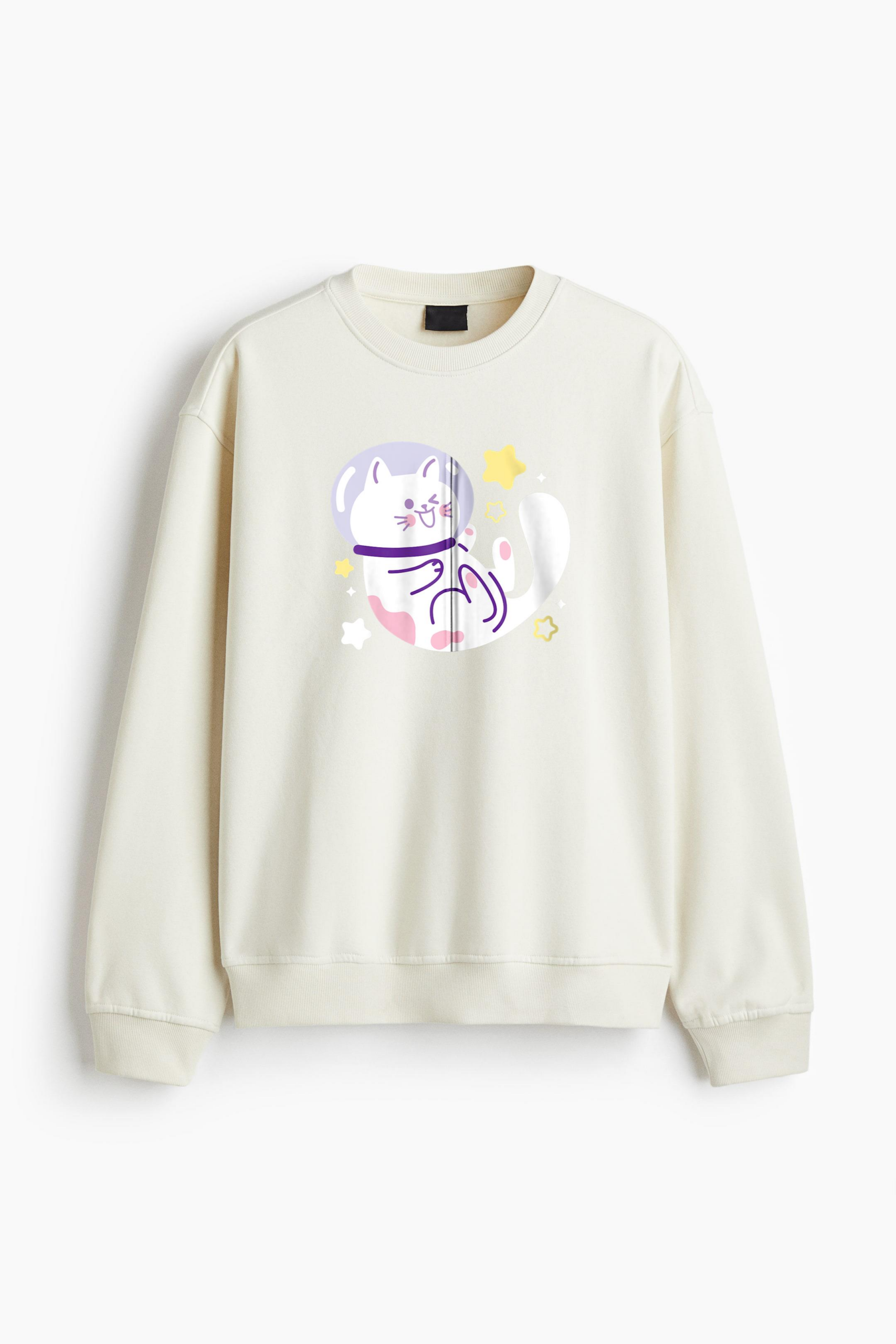 Space Cat Kitten Cool Regular Fit Printed Sweatshirt - Image 4