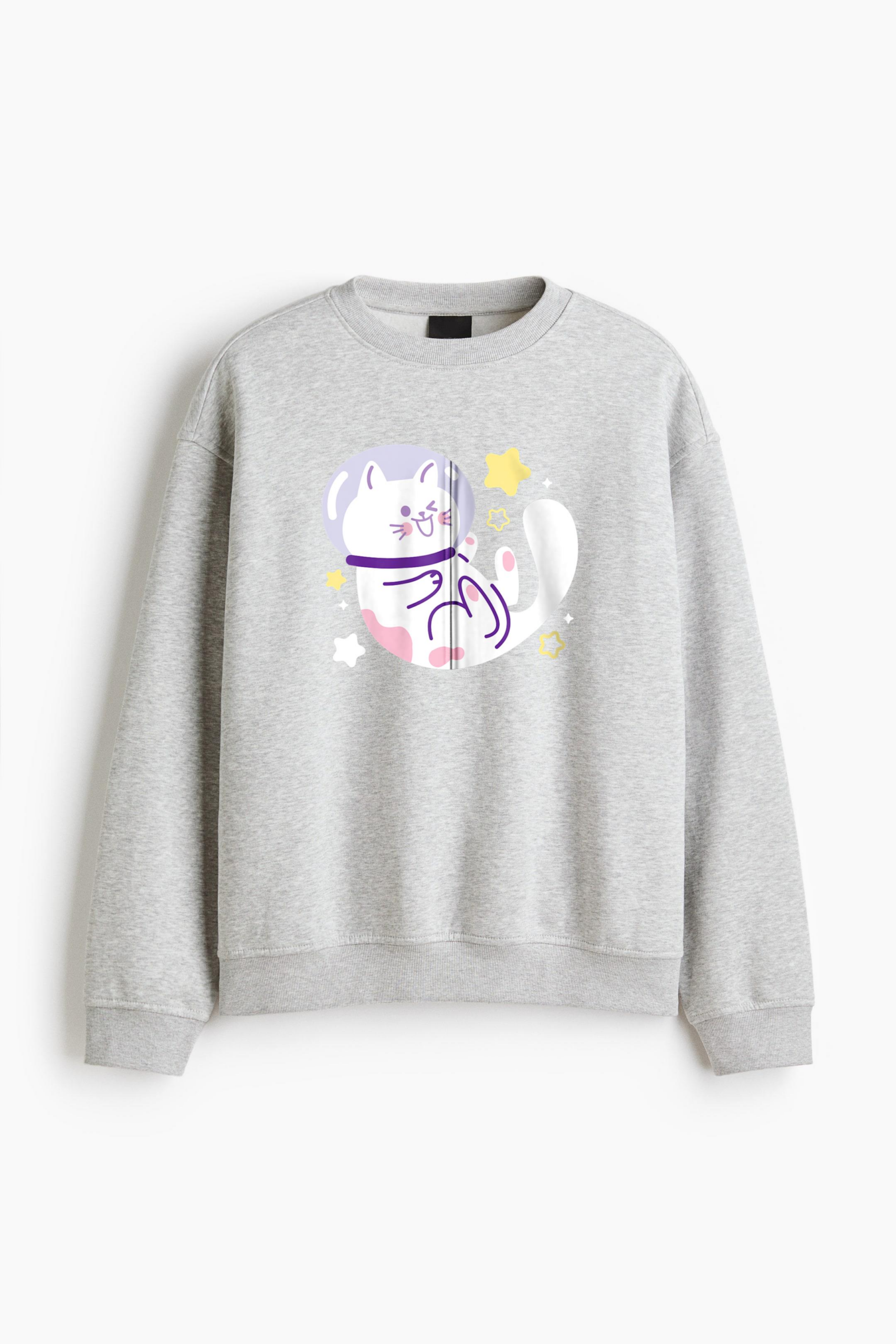 Space Cat Kitten Cool Regular Fit Printed Sweatshirt 