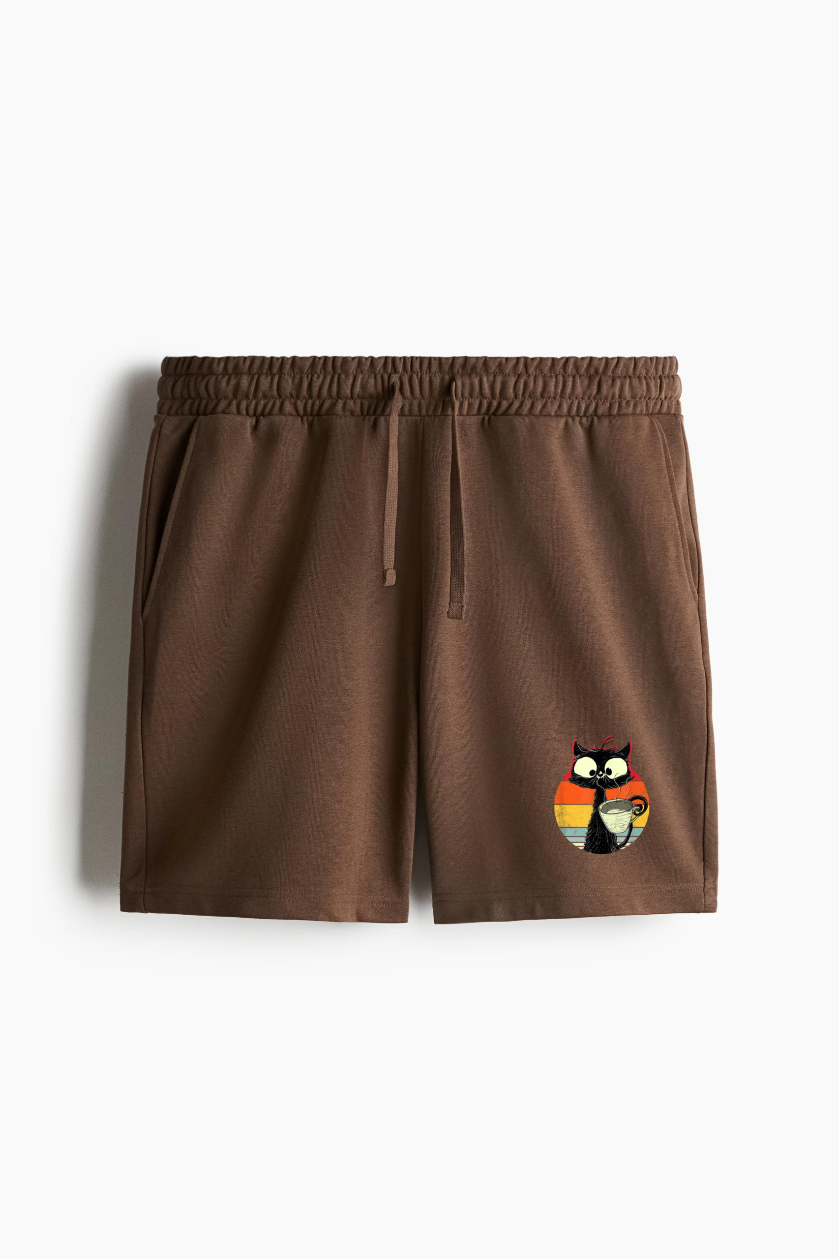 Vintage Black Cat Retro Coffee Relaxed-Fit Shorts - Image 2