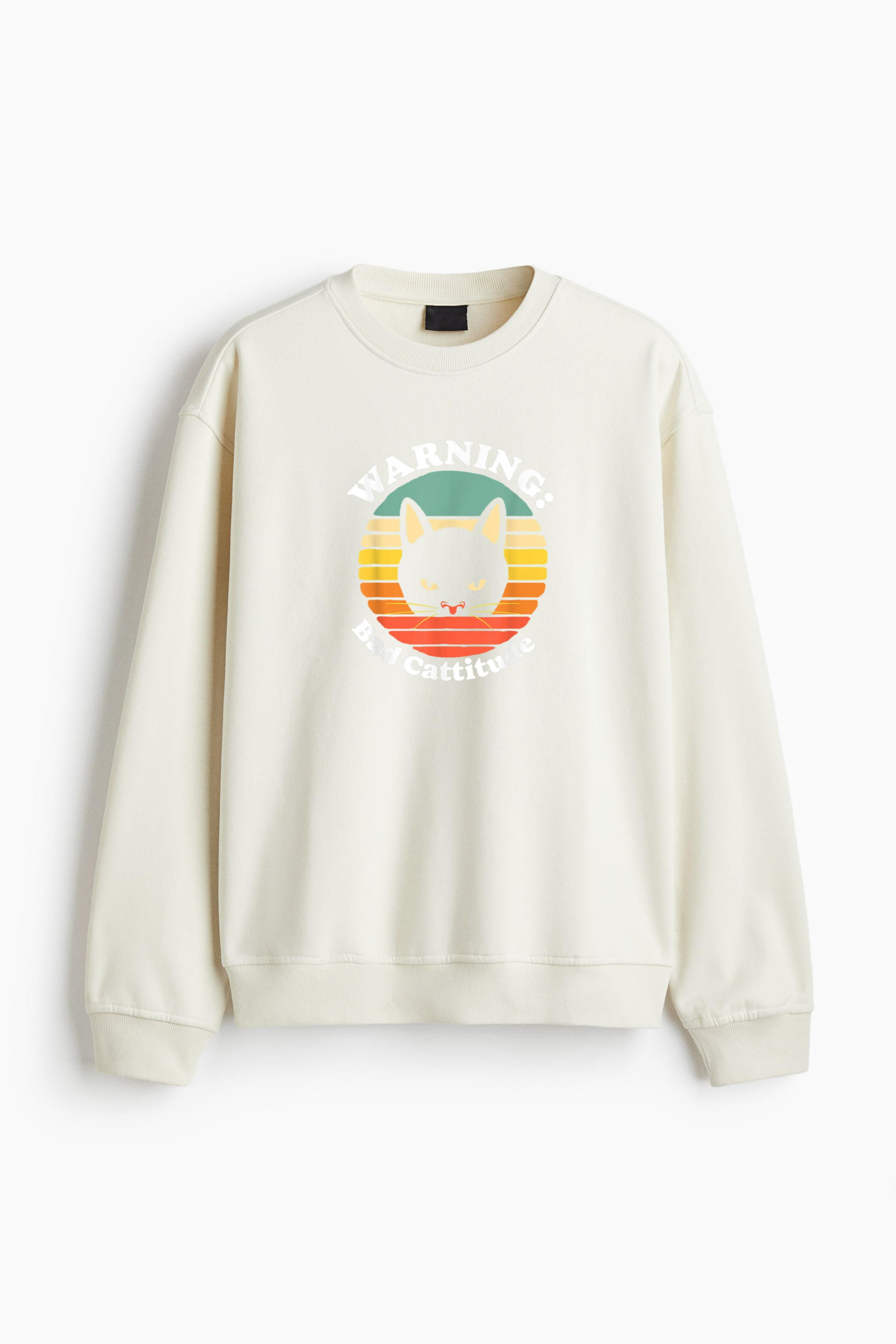 Warning Bad Cattitude Cat Sunset Retro Vintage Regular Fit Printed Sweatshirt - Image 4