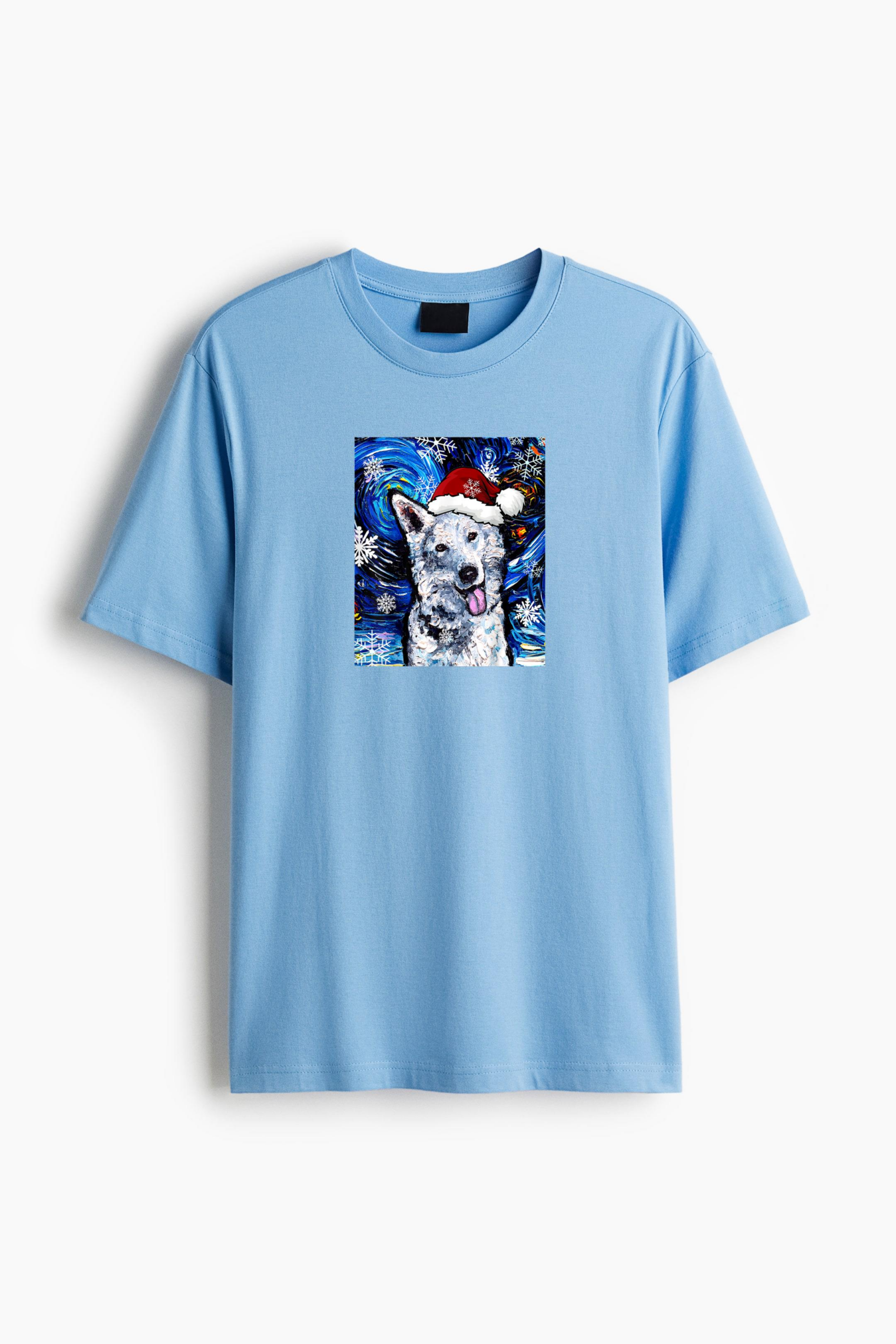 White German Shepherd Santa Starry Night Dog Classic Regular Fit T-Shirt