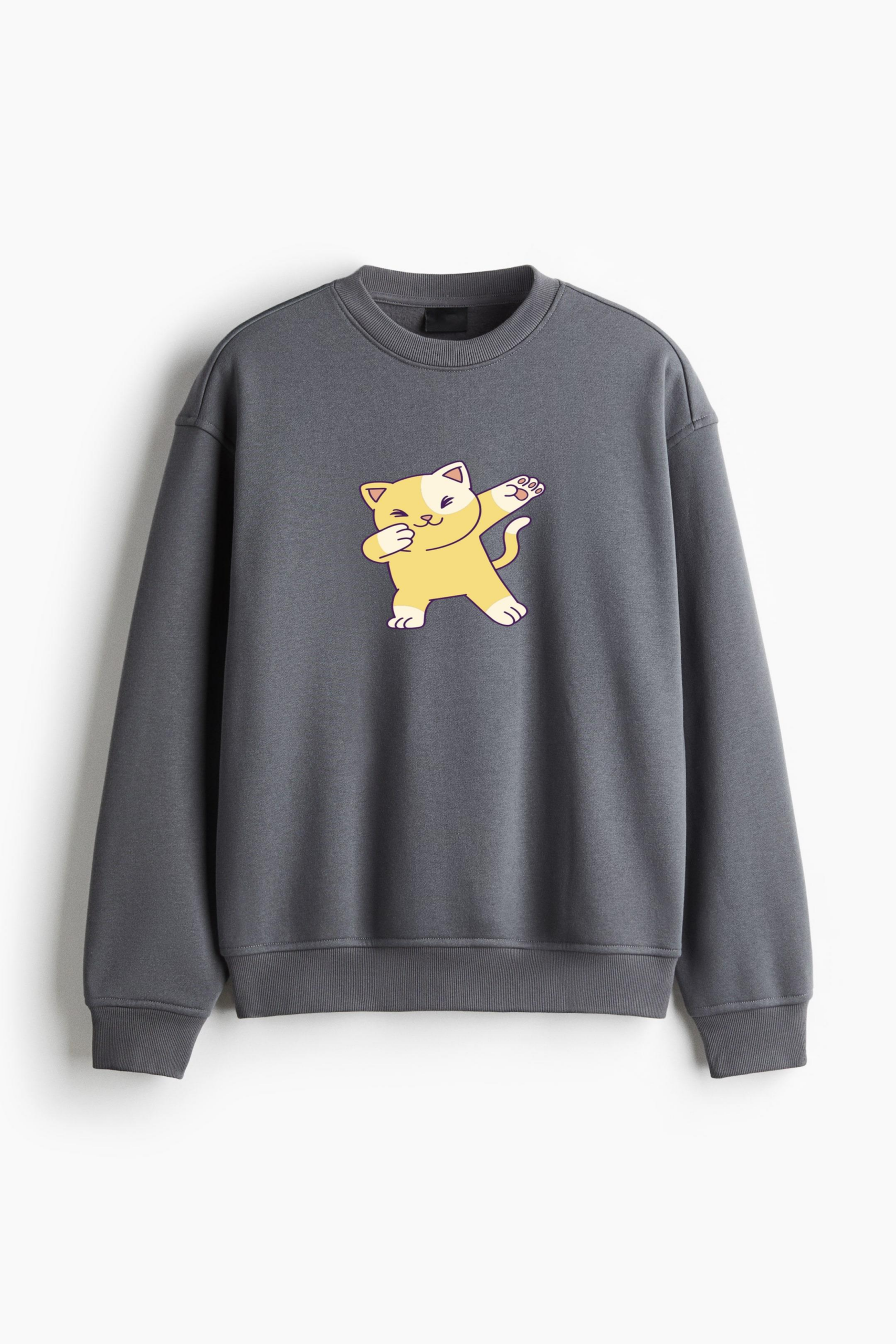 Yellow Cat With Paws Raised In The Air Regular Fit Printed Sweatshirt - Image 2