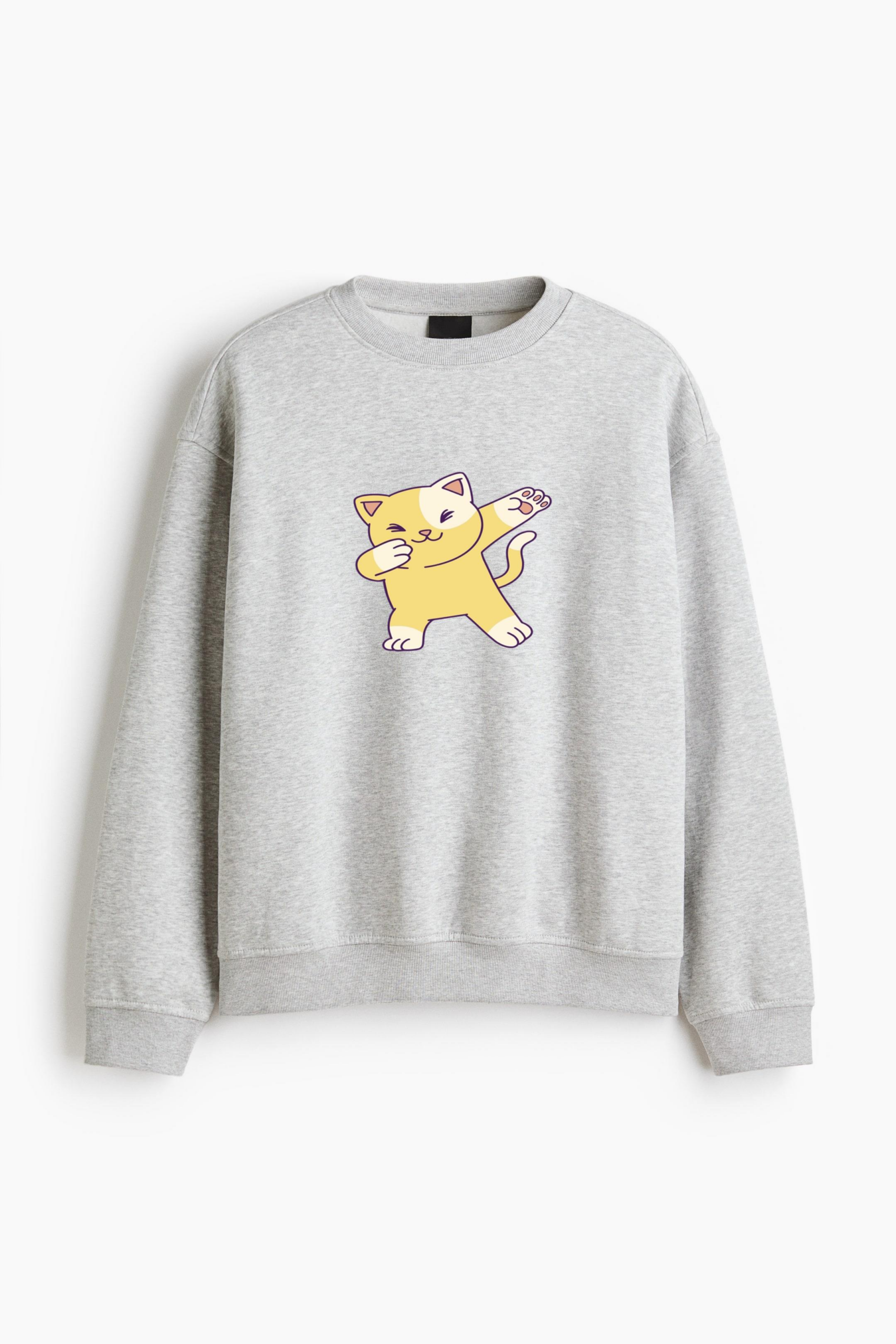 Yellow Cat With Paws Raised In The Air Regular Fit Printed Sweatshirt 