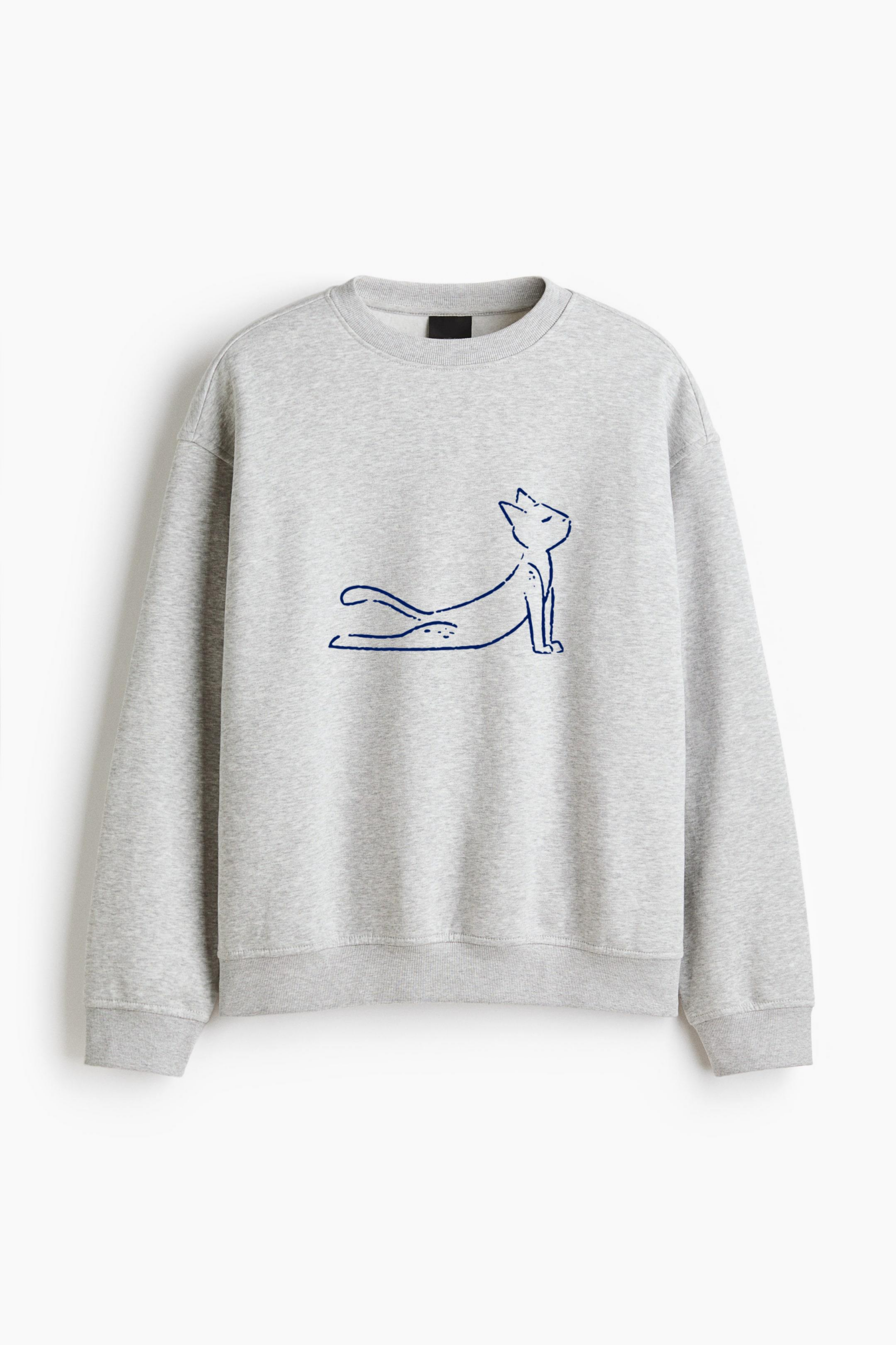 Yoga Cat Stroke Regular Fit Printed Sweatshirt 
